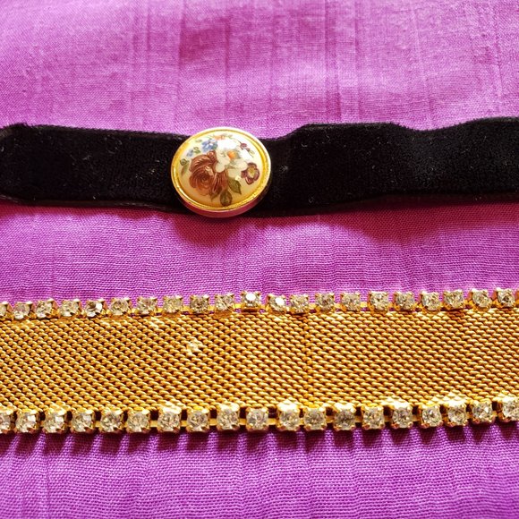 Lot Vtg 90s Y2K Black Gold Silver Velvet Mesh Crystal Chokers Necklaces Pendants - Picture 5 of 9